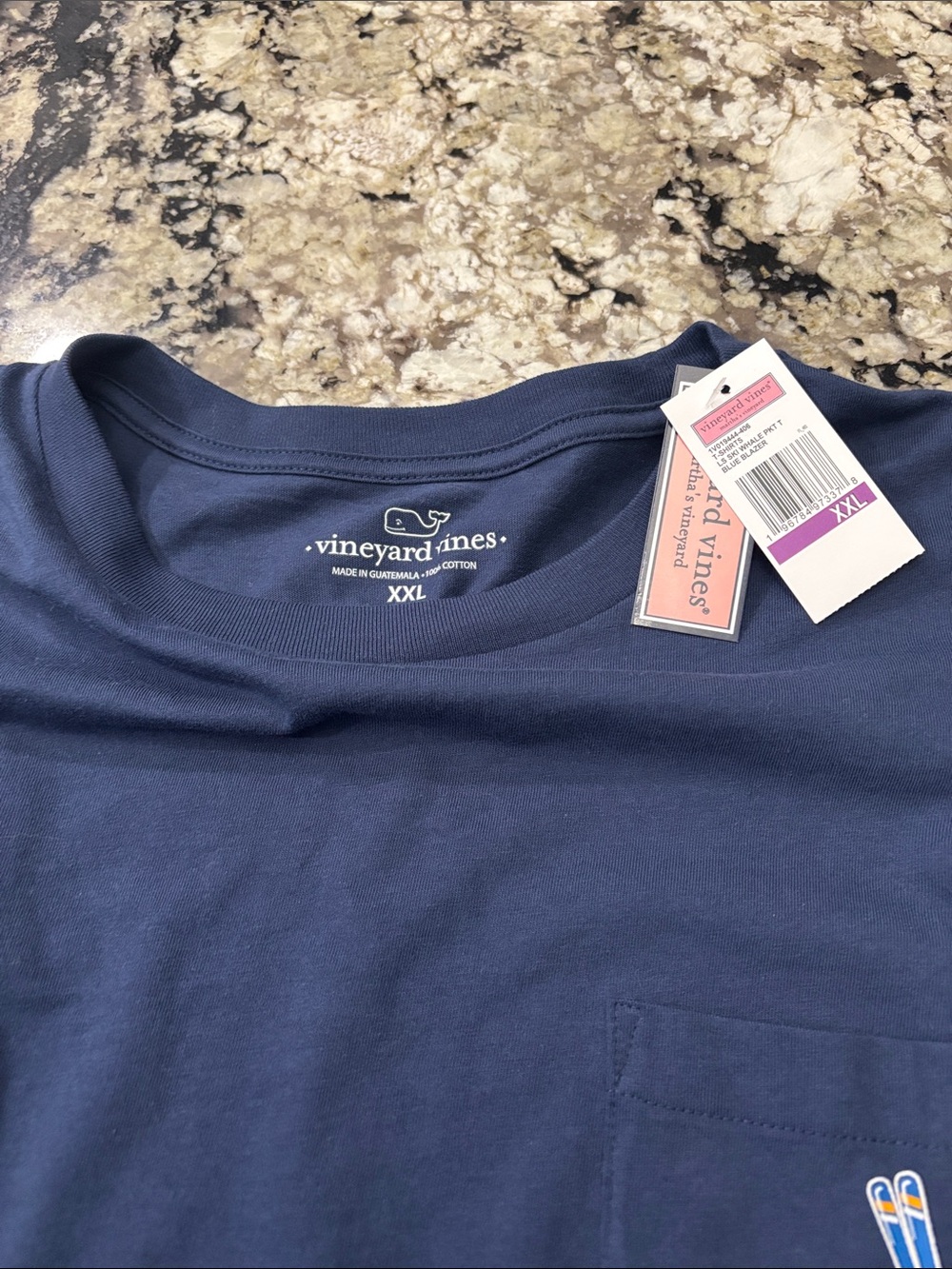 Vineyard Vines Navy Pocket Long Sleeve Tee with Sleeve Logo NWT - Picture 3 of 5